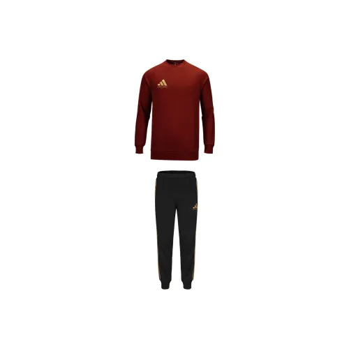 Adidas Повседневный Спортивный Комплект Унисекс Красный Золото Топ + Черные Штаны