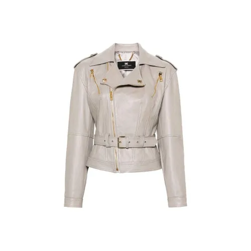 Elisabetta Franchi SS24 Кожа Куртка Женская Серого цвета