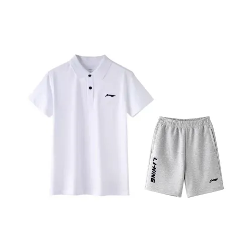 Подкладка Table Tennis Series Повседневная Спортивная Одежда Мужская Белая Укороченная Рубашка с Длинными Рукавами + Серые Шорты