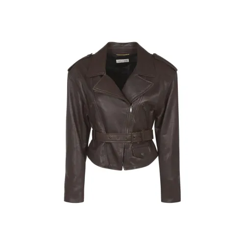 SAINT LAURENT Кожа Куртка Женская Коричневая