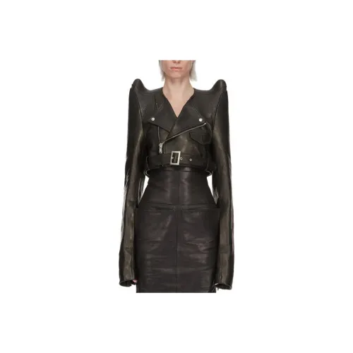 RICK OWENS совместный бренд RO SS24 кожаная куртка женская черная