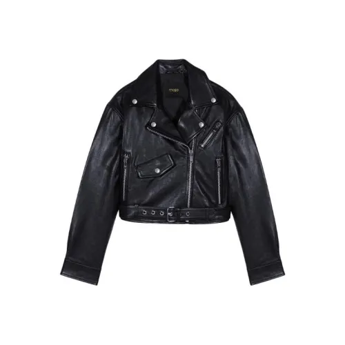 Maje Кожа Куртка Женская Черная
