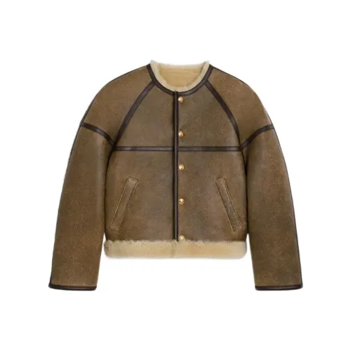 CELINE FW23 Кожа Куртка Женская Армейский зеленый