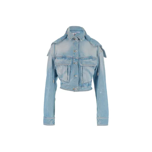 Off Белый и синий цвет Женское короткое пальто