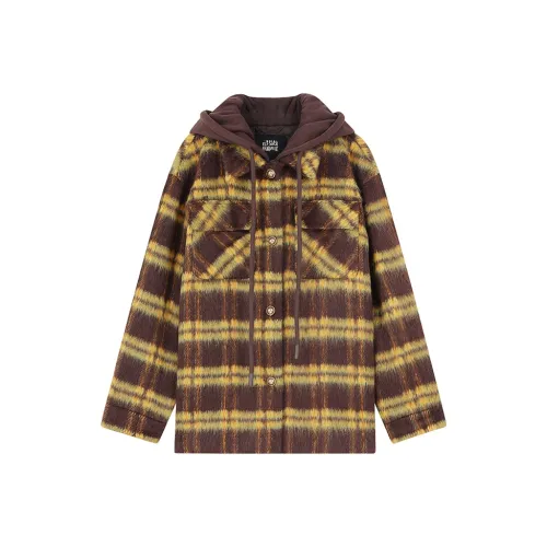 ELF SACK Винтаж Преппи стиль Клетка Шерсть Пальто Женское Теплое Желто-Кофейная Клетка