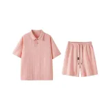 Комплект одежды (Оранжевая розовая рубашка с коротким рукавом + оранжевые розовые шорты)