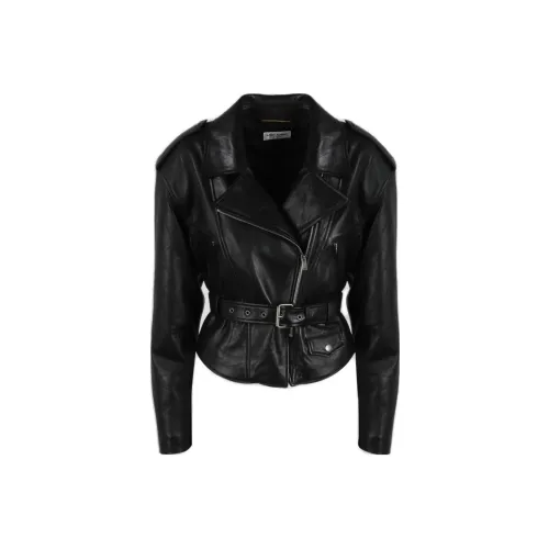 SAINT LAURENT Кожа Куртка Пальто Женские Черный