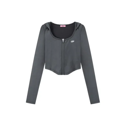 CHUU 2024 Осенний Новинка Укороченный Куртка Женские Черный Серый