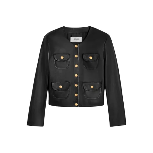 CELINE SS24 Кожа Куртка Женская Черная