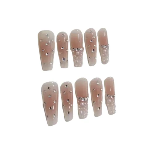 Gentle Welcome S010 Длинный Pearl Inspired False Nail MID Прямоугольный Розовый Стиль Smudge Instagram