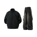 Чёрный топ + чёрные серые штаны