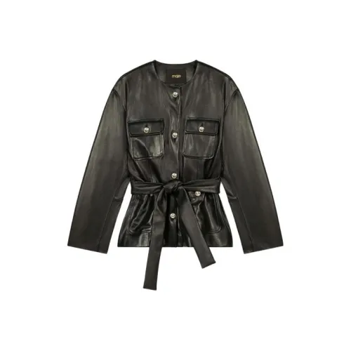 Maje Черные Женские Кожаные Куртки