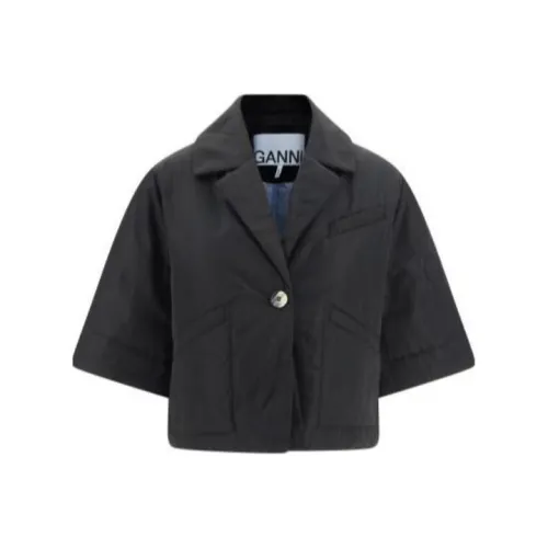 GANNI Черное женское короткое пальто