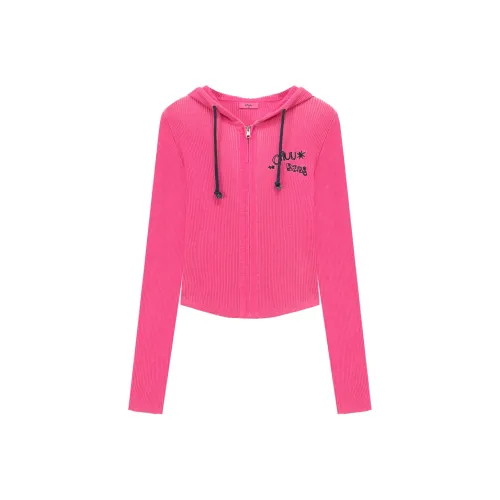 CHUU Трикотажная ткань Короткий Куртка Женские Светло-серый Розовый