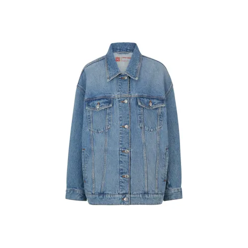 HUGO BOSS OVERSIZE Форма Длинный Длина Куртка В Синий Деним Куртка Женская Синяя