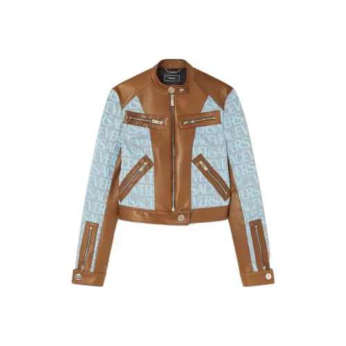 VERSACE Кожа Куртка Женская Светло-Синяя
