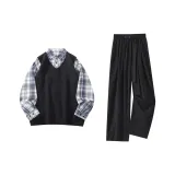 Чёрная+Тёмно-синяя рубашка+Чёрные штаны