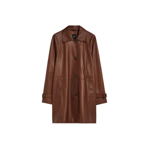 WEEKEND MaxMara NEVADA Коллекция Напп Кожа Midi Пиджак Пальто Тренчкот Женский Ржаво-Красный