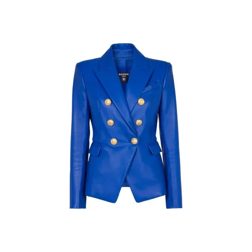 BALMAIN FW22 Кожа Куртка Женская Синяя