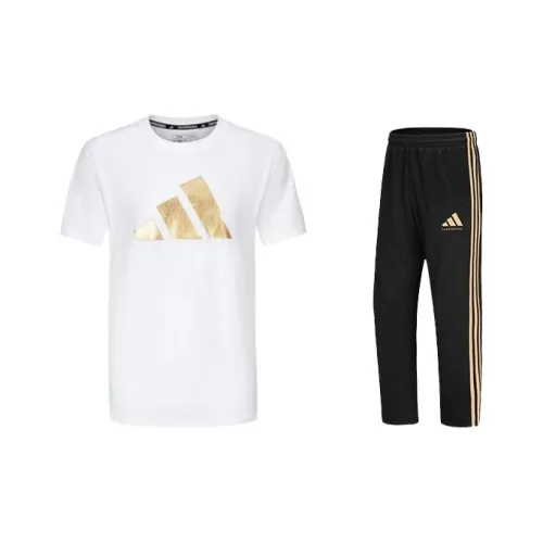 Adidas Taekwondo Повседневная Спортивная Одежда Унисекс Комплект Белое Золото + Черное Золото