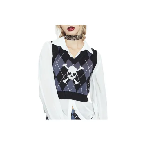 Dolls Kill Widow Uncharm School Argyle Свитер Жилет Женские Черный Черный