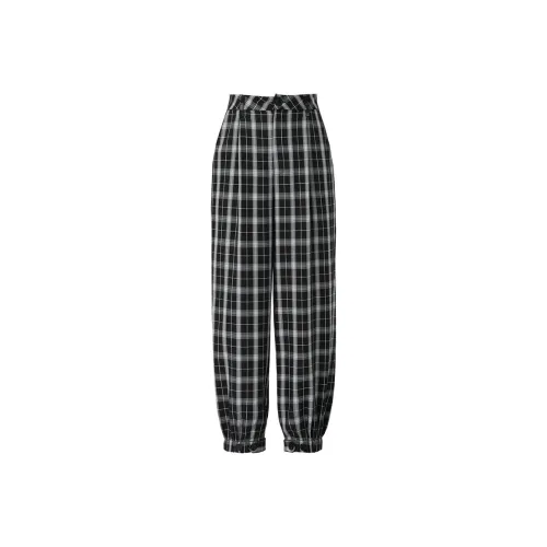 SOON FLOWER Повседневные брюки Женские Черный Белый Клетка