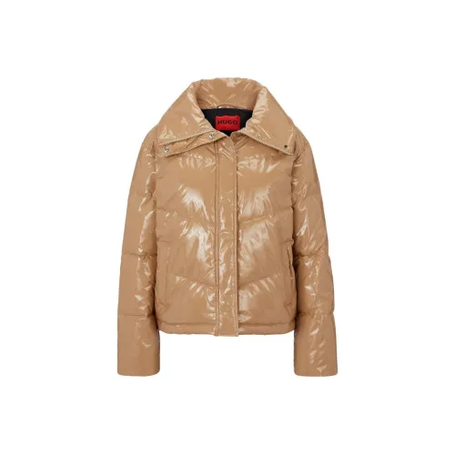 Hugo Boss Хлопковый пуховик женский цвет светлый умбра