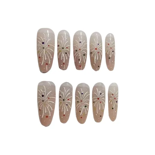 Gentle Welcome Fireworks Bloom False Nail Oval Transparent Nude Coquette