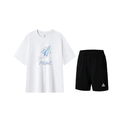 PEAK Бег Одежда Наборы Унисекс Белый Топ + Черные Шорты