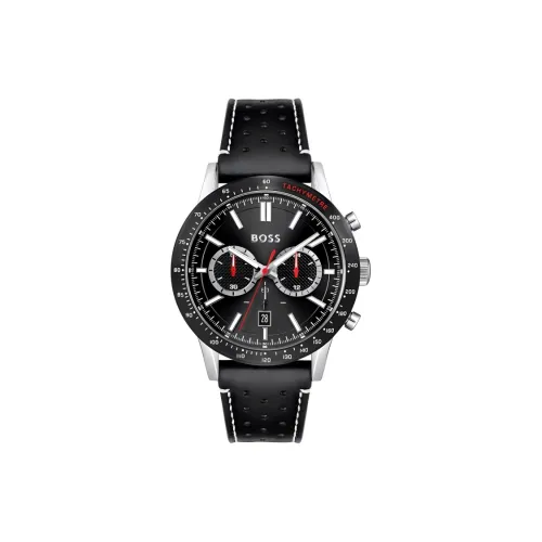 Hugo Boss Мужские часы Кварцевый механизм Кожаный ремешок 44 мм Черный циферблат