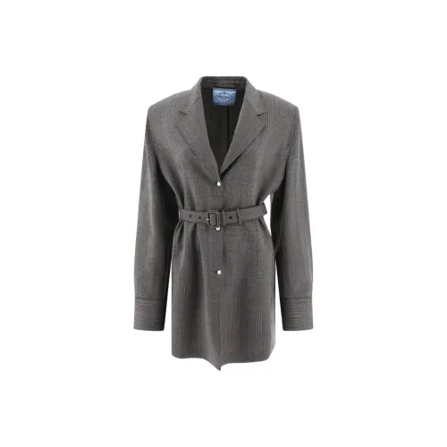 PRADA Одинадвухрядная Полоска Куртка Пальто Женское Дымчатый Серый