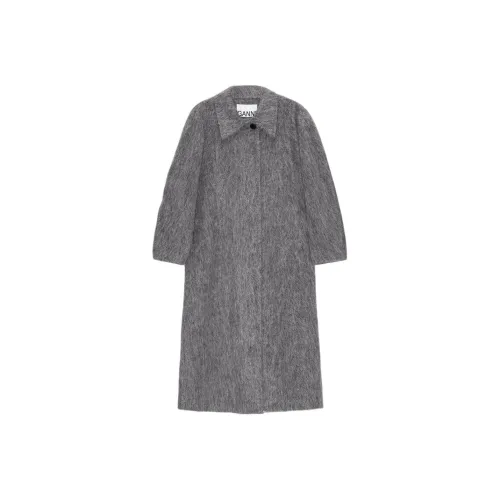 GANNI FLUFFY Шерсть Изогнутые Рукава Пальто Женское Серое