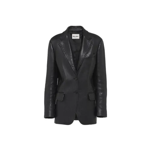 MIU MIU SS22 Кожа Куртка Женская Черная