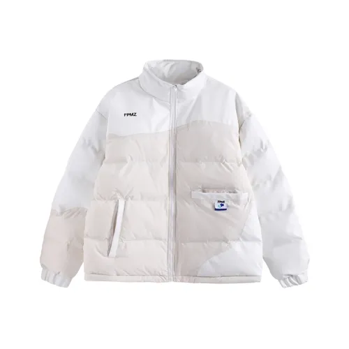 FPMZ Однотонный Воротник-стойка Свободный крой Утолщенный Пуховик Унисекс Айвори