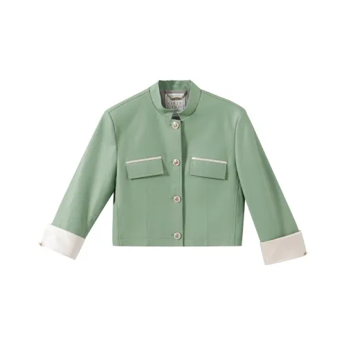 YUMOMO STAR Облако Каменно-зеленый Женские Кожаные Куртки