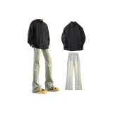 Черная рубашка с длинным рукавом + желтые джинсы с эффектом грязи