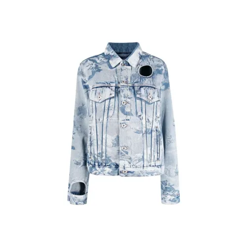 Off Белый деним куртка обычный крой женский светло-синий