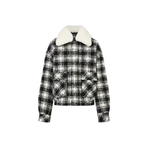 MOCO Хлопковый пуховик женский черный и белый в клетку