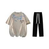 Комплект одежды (Хаки футболка + Черные повседневные штаны)