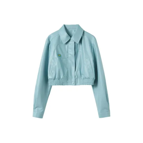 YITOUAGUA Sky Blue Женские Кожаные куртки