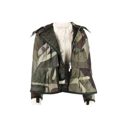 Sacai FW21 Камуфляж С капюшоном Пуховая куртка Женская Зеленая