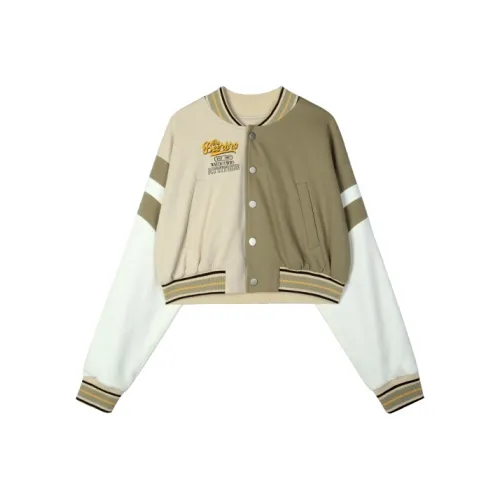 BEERBRO Loose Fit Baseball Jacket Women's Apricot Green BEERBRO Свободный крой Бейсбольная куртка Женская Абрикос и Зеленый