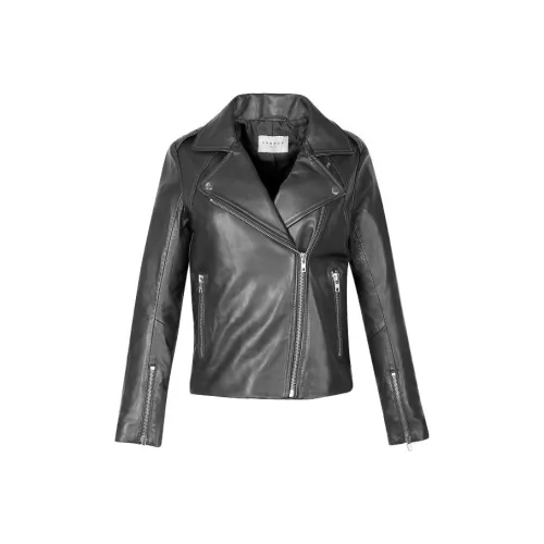 Sandro Кожа Куртка Женская Черная