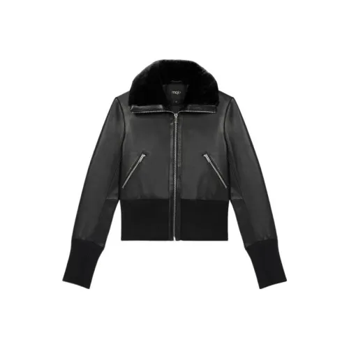 Maje Черные Женские Кожаные Куртки
