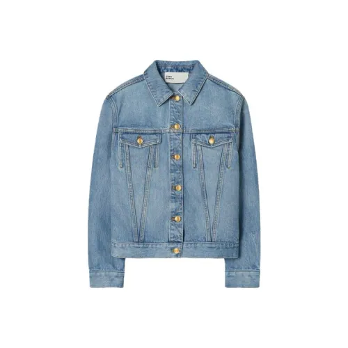 TORY BURCH SS23 Denim Jacket Women's Worn Wash Blue
