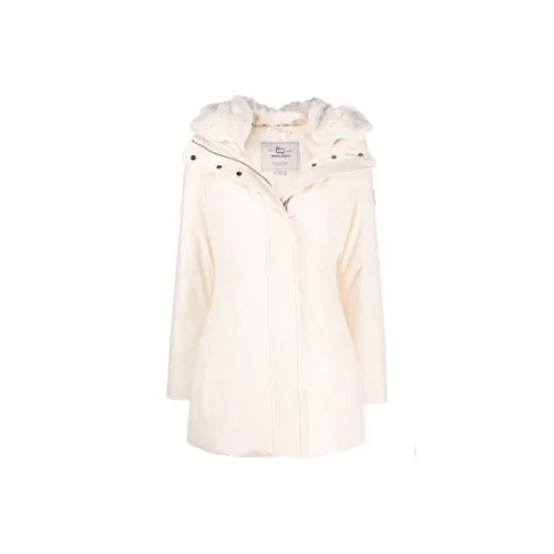 WOOLRICH Однотонный С капюшоном MID Длина Пуховая куртка Женская Белая