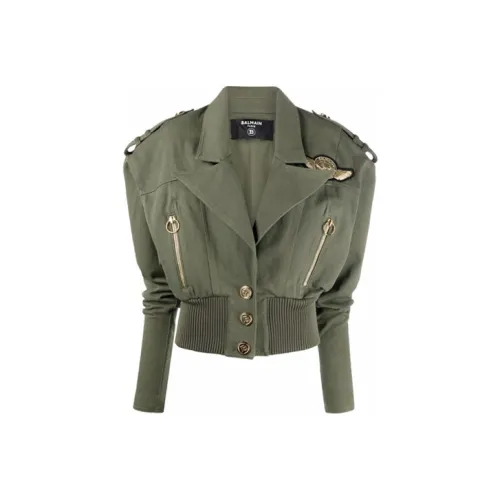 BALMAIN Зеленое Женское Короткое Пальто