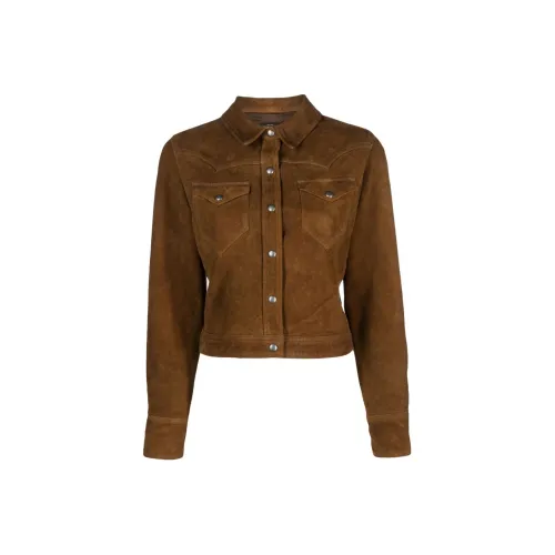 DOUBLE RL кожаная куртка женские шоколадного цвета