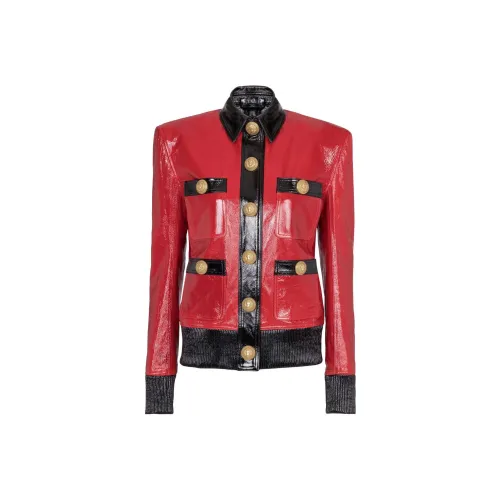 BALMAIN Красный Женские Кожаные Куртки