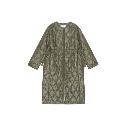 GANNI FW23 Хлопковый пуховик женский оливково-зеленый